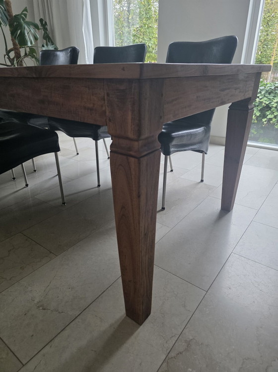 Tavolo da pranzo in teak e 6 sedie di design HF, HF STYLE, Set da pranzo, Legno, Pelle, Multicolore (foto 8 di 11)
