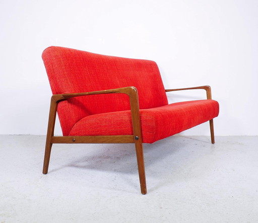 Vintage Coral Red Bench, 1950S