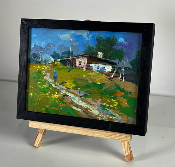 Dipinto a olio originale paesaggio impressionista La via di casa, Dipinti e disegni, Legno, Altro, Verde (foto 3 di 11)