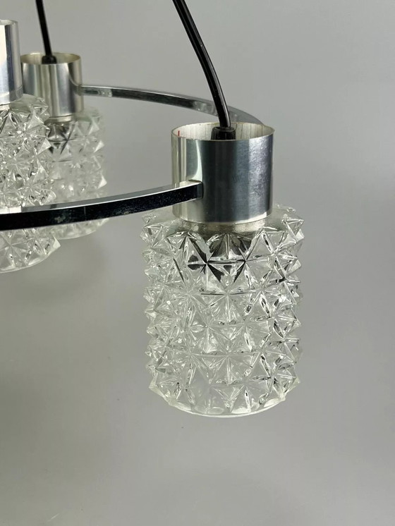 Image 1 of 60s 70s lamp plafondlamp kroonluchter glas chroom space age