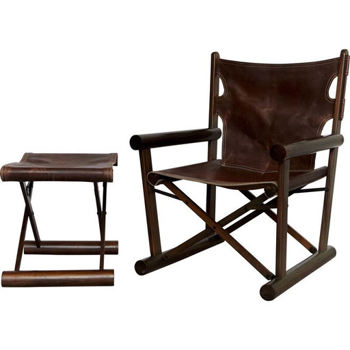 Poltrona pieghevole vintage e pouf modello Pl22 di Carlo Hauner e Martin Eisler per Oca
