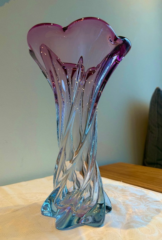 Image 1 of Vase Kunstglas vintage Blau Lila gedrehte Glasvase 27 cm