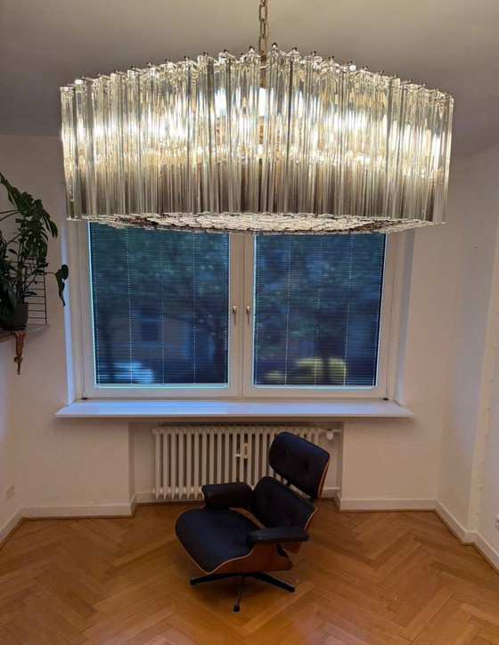 Image 1 of Weelderige kroonluchter van Paolo Venini voor Vivarini, Muranoglas/Prismaglas, Italië, jaren 70, op maat gemaakt