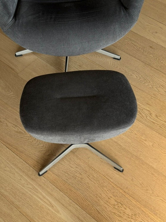 Image 1 of Draaibare design relaxfauteuil met voetensteun (blauwgrijs fluweel)