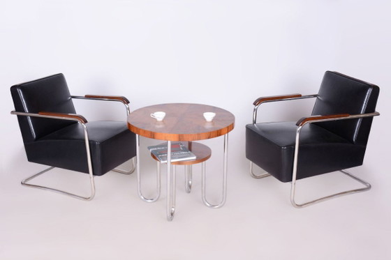 Paar gerestaureerde Bauhaus-fauteuils, van Mücke-Melder, Leer, Tsjechisch, jaren dertig – Leather, Wood (photo 12 of 14)