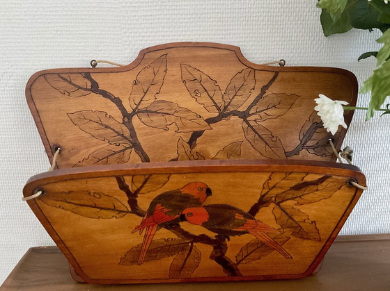 Image 1 of Porte courrier art déco , objet signé , bois . 