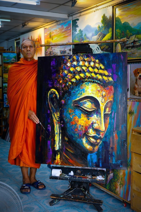 Image 1 of Unique hand-painted Buddha painting "Soul Echo" – Seksak Jaichumchen – 100 × 120 cm