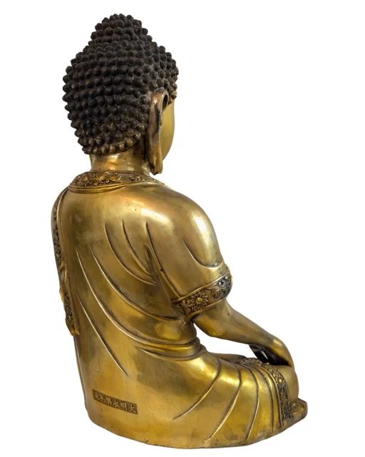 Grande Buddha in Bronzo Dorato a Fuoco – Stile Ming – Cina ca. 1930– kg) – Sculture, Bronze (photo 4 of 10)