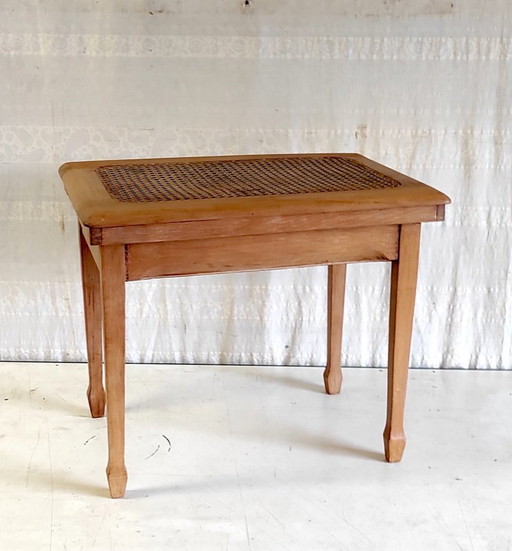 Side table in solid wood and caning - mid-20th century