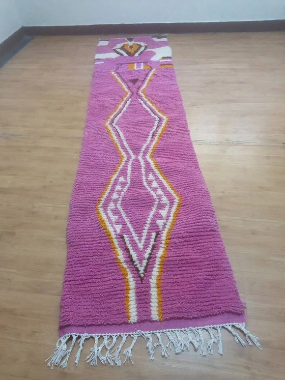 Alfombra de lana rosa - alfombra bereber tejida a mano de Marruecos - 315 x 73 cm – Wool, Cotton, Modern (photo 4 of 8)