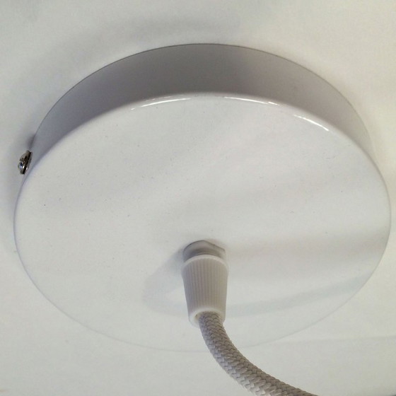 Image 1 of Antique pendant light with a white opaline glass shade and a transparent wavy edge