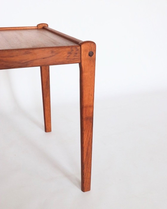 Image 1 of Vintage Danish side table teak magazine rack reading tray