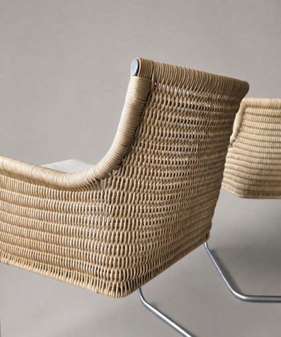 4x Vintage Tecta D43 sledestoelen, William DunkelWilliam Dunkel – Eetkamerstoelen, rvs, Textile (photo 4 of 15)