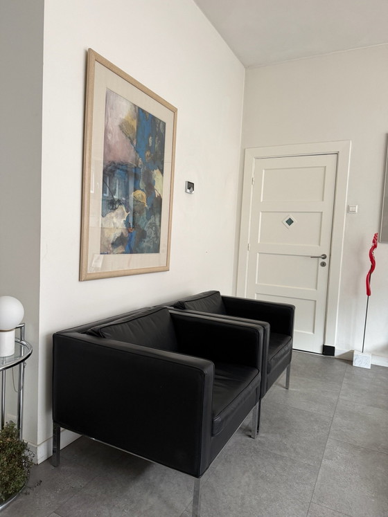 Set di poltrone Artifort 905 Comfort pelle nera, Cromo, Nero (foto 3 di 5)