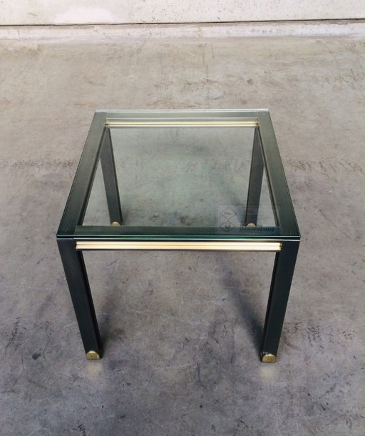 Post Modern Design brushed steel & brass square Coffee Table, 1980's Belgium