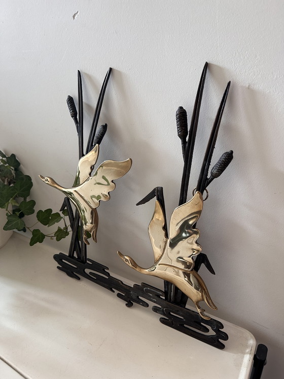 Image 1 of Decorazione murale in ottone con cigni di Canne