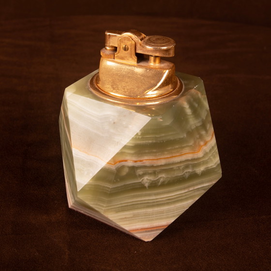 Accendino da tavolo italiano geometrico in onice verde e ottone, 1970 – Oggetti decorativi, Brass (photo 12 of 14)
