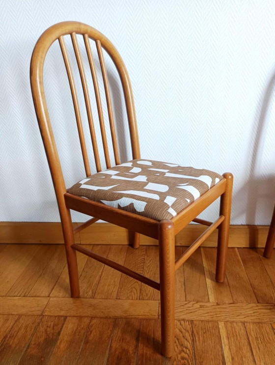 Image 1 of 3 sedie in pino e tessuto in stile vintage