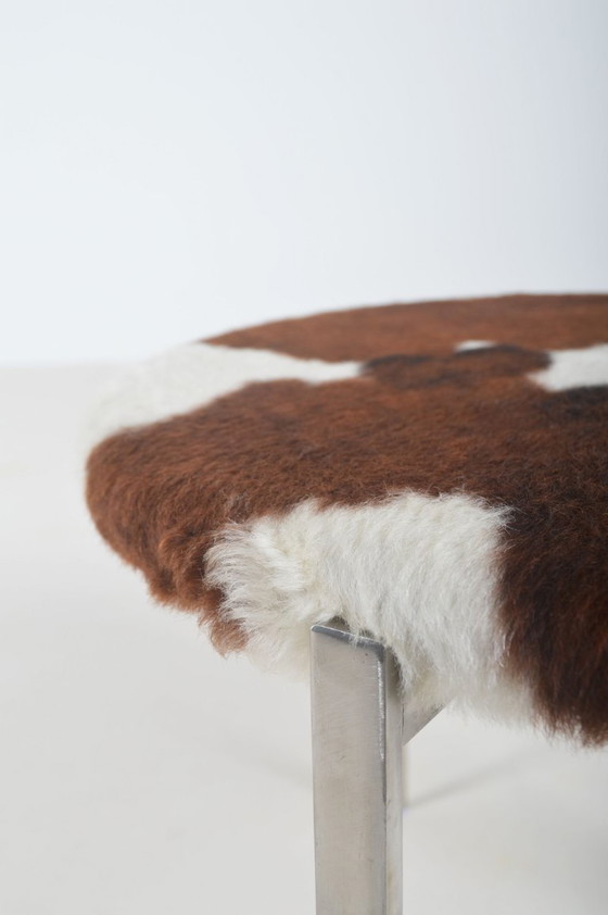 Image 1 of Danish stool with a seat made of high-quality cowhide