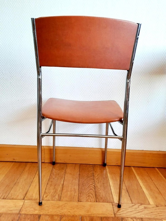 Image 1 of 3x Stühle aus der Mitte des Jahrhunderts, bezogen mit Kunstleder und Chrom, ca. 1950
