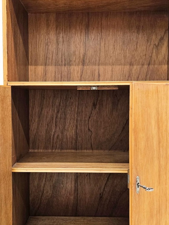 Image 1 of Vintage Mid-Century Modern Wooden Bookcase with Cabinet