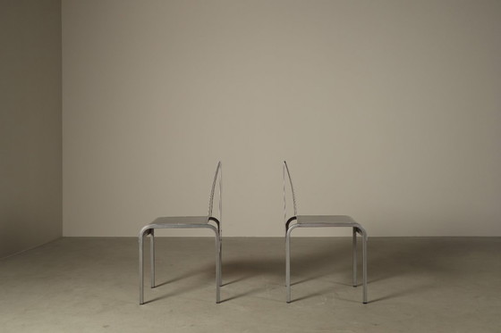 Image 1 of Set aus sechs postmodernen Esszimmerstühlen aus Edelstahl aus der Zeit um 1980-1990.