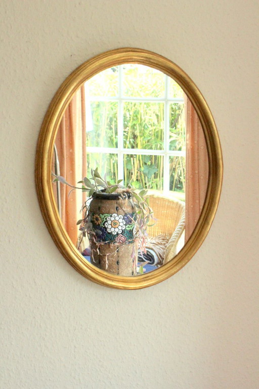 Miroir mural ovale - style florentin - bois/verre miroir - Vintage