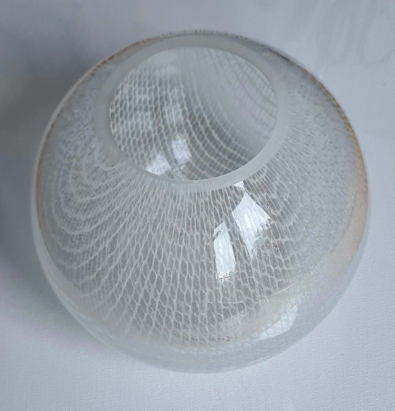 Merletto glass ball vase “Harrtil” Harrachov 1950s Metelák/Pulpitel Mid Century Top 13/14 cm (photo 2 of 5)