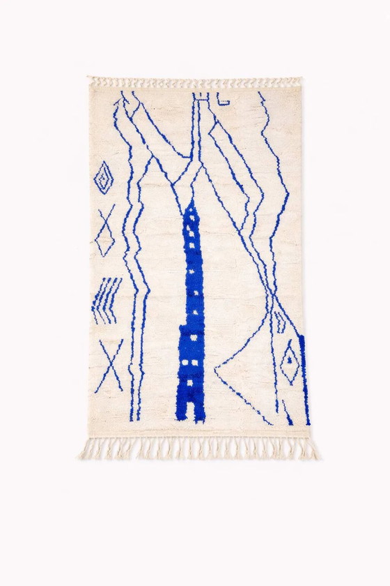traditioneller handgefertigter blauer Berberteppich – Teppiche & Läufer, Wool, Cotton (photo 4 of 4)