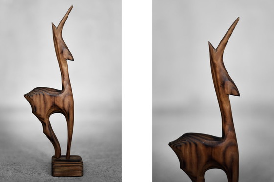 Image 1 of Vintage Mid-Century Danish Modern Dark Wood Sculpture Gazelle Figurine, 1960s