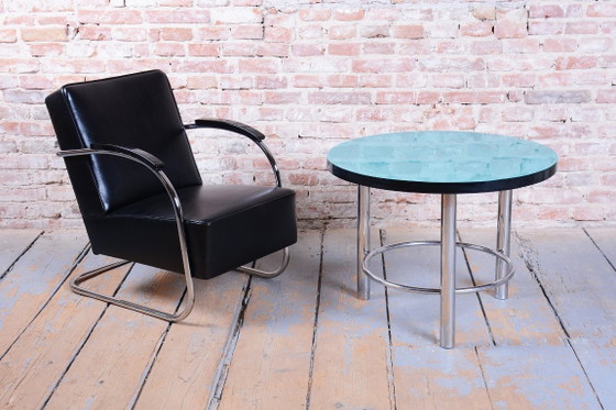 Tavolino da caffè rotondo Bauhaus restaurato, acciaio cromato, ceco, anni '30 – Tavolini da caffè, Vetro (photo 2 of 10)