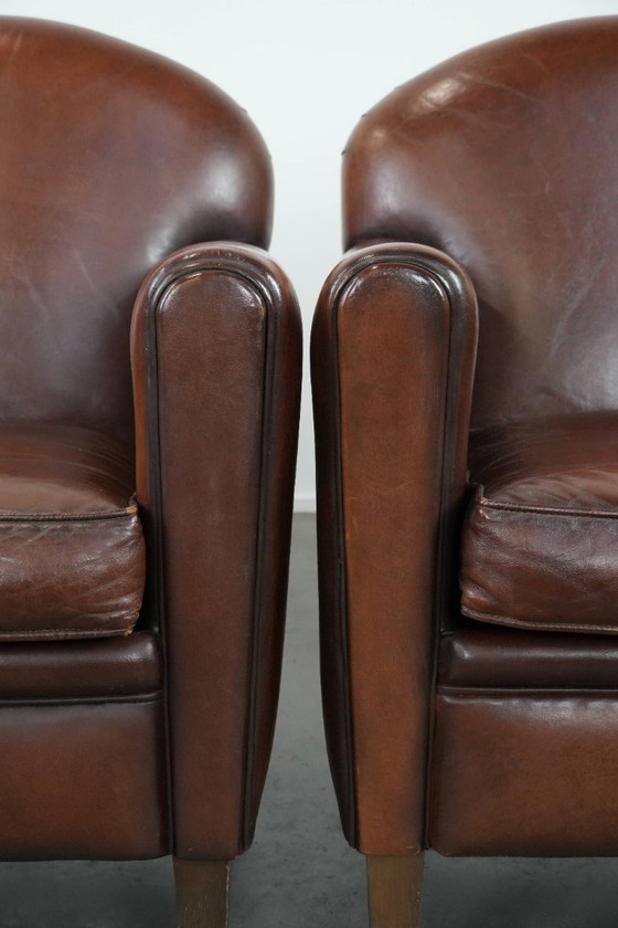 Image 1 of 2 x Beautifully shaped sheepskin Art Deco design armchairs