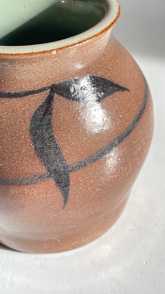 Image 1 of Vintage Signed Handcrafted Stoneware Vase