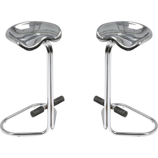 Pair of vintage chrome tractor stools by Rodney Kinsman for Bieffeplast 1970