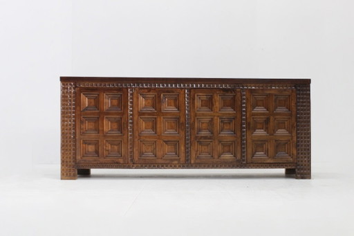Spanish Brutalist Sideboard Room Divider Solid Walnut Wood 1960s – dressoirs, Vintage (photo 2 of 9)