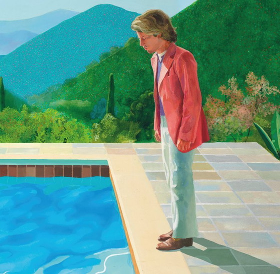 Image 1 of Zwembad met twee figuren (Portret van een kunstenaar) David Hockney 1972 - Poster 100 x 70 cm