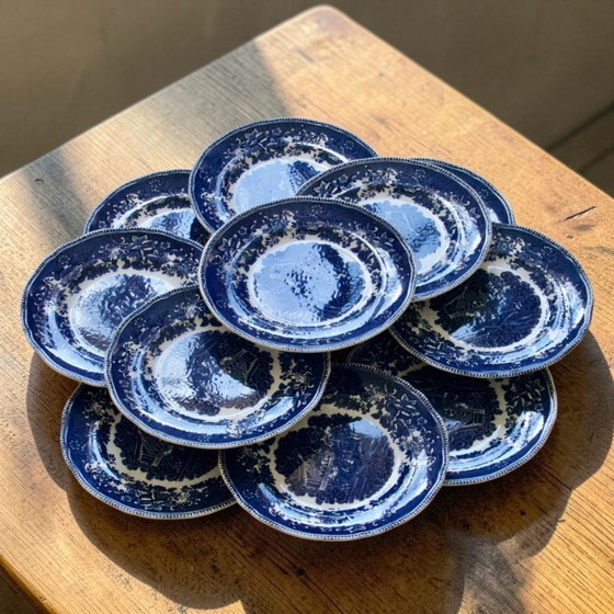 Image 1 of 11 English plates signed Enoch Wedgwood "Avon Cottage"