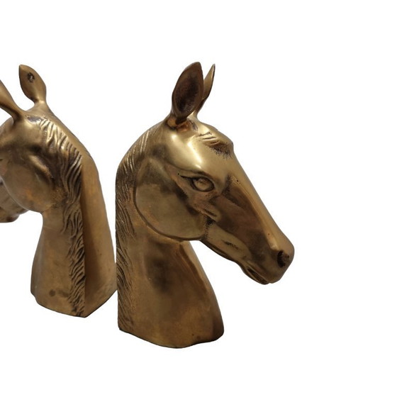 Image 1 of Buchstützen aus Messing in Pferdekopfform aus der Mitte des 20. Jahrhunderts