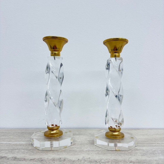 Image 1 of Set of 2 lucite twisted candle sticks, 1970’s