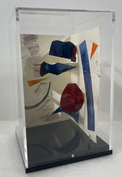 Spatial composition in color - mixed media collage in Plexiglas object (Adolphe Lechtenberg, 1952)