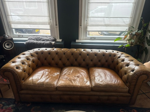 Cognacfarbener Chesterfield – 3 5 zitsbanken, Leather, Metal