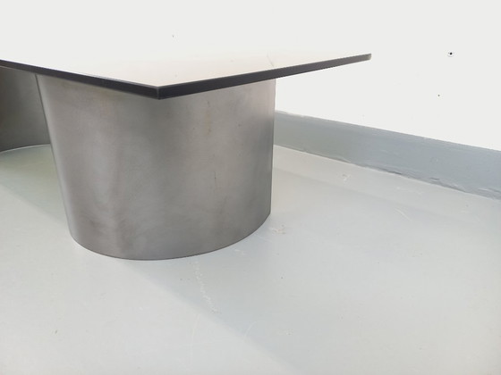 Image 1 of Vintage Space Age rectangular coffee table in steel and smoked glass from the 1970s