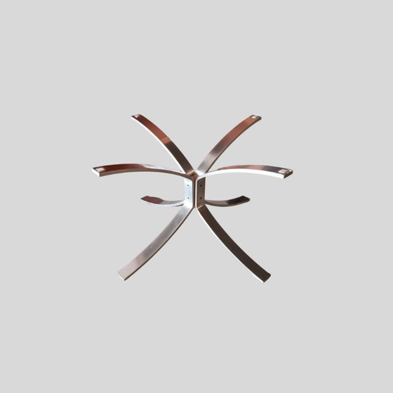 Image 1 of Grote ronde vintage salontafel met dik structuurglas - jaren 70