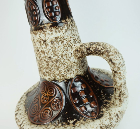 Image 1 of Große 54 cm Vase, Bodenvase, 1970er Jahre, Fettlava-Glasur, Zierdekor, Modell 100