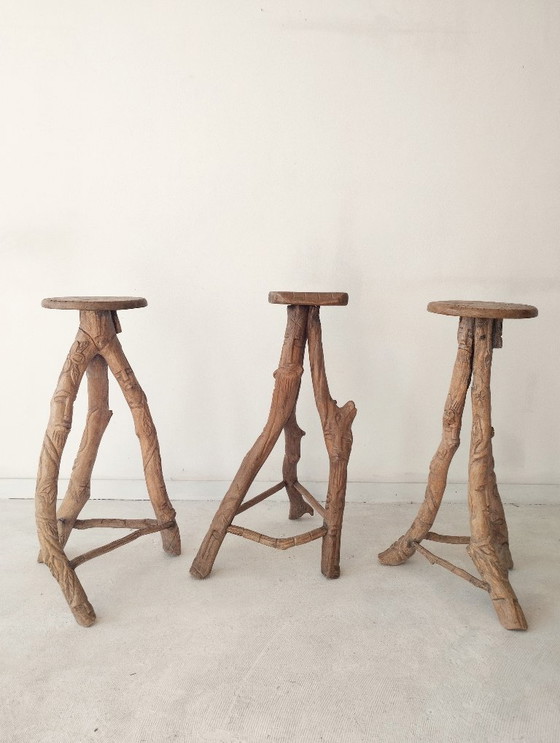 Image 1 of Satz von drei brutalistischen Barhockern, um 1970