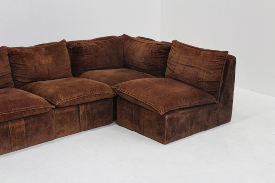 Vintage Italian Design Modular Sofa 1970s, Velvet, Brown (photo 9 of 12)