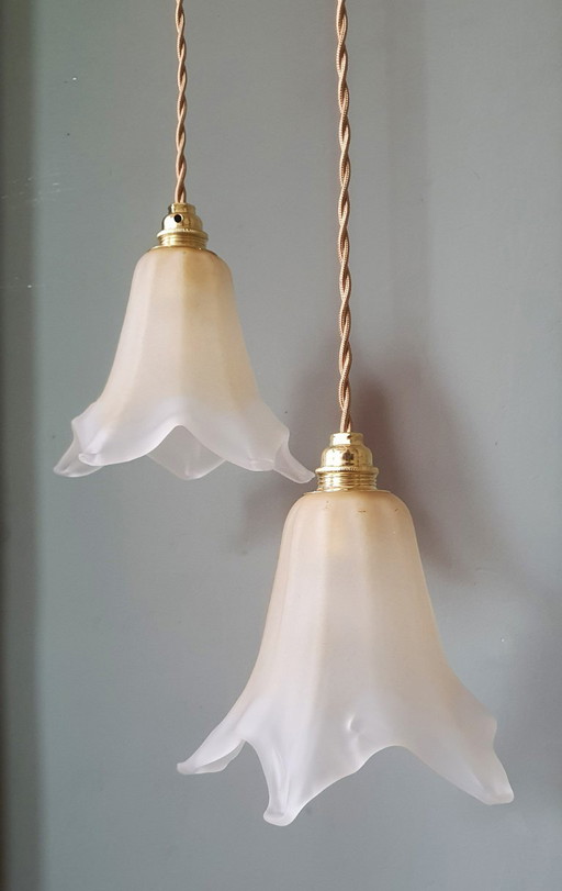 Set di 2 lampade a sospensione vintage in vetro di Murano a forma di calice