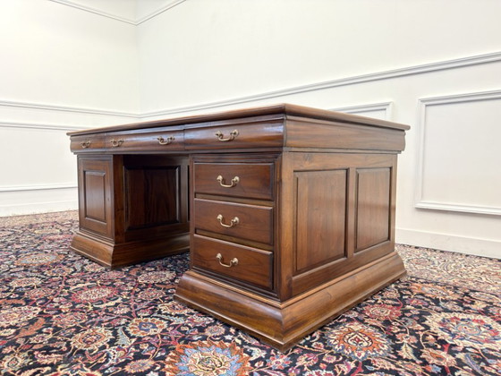 Grande Scrivania da Partner Inglese – Scrivanie, Leather, Wood (photo 8 of 20)