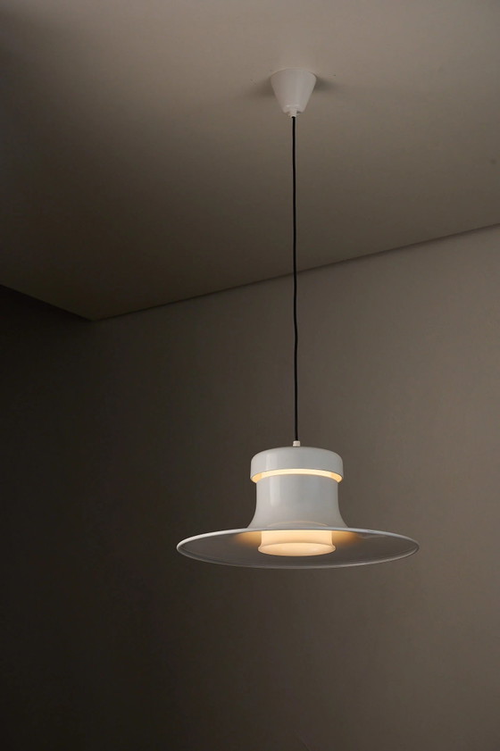 Lampada a sospensione in metallo bianco di Aneta, Svezia, anni '70, Plafoniere, Nero, Scandinavian (foto 7 di 14)