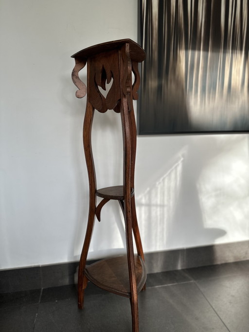 Columna Jardinière antigua Art Nouveau – Mesa para plantas de roble – 110 cm